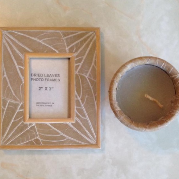 Beachy Dried leaves photo frame and candle - Picture 2 of 2